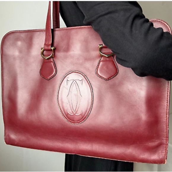 CARTIER Vintage Large Burgandy Leather Doctors Unisex Handbag - Picture 6 of 16